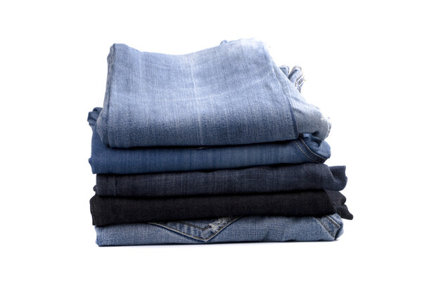 Stack of blue jeans