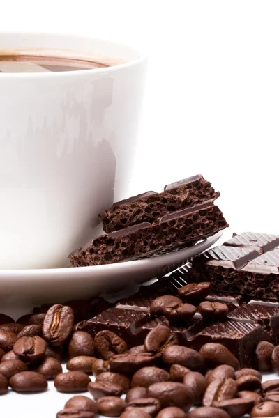 Kaffee und schwarze Schokolade — Stockfoto
