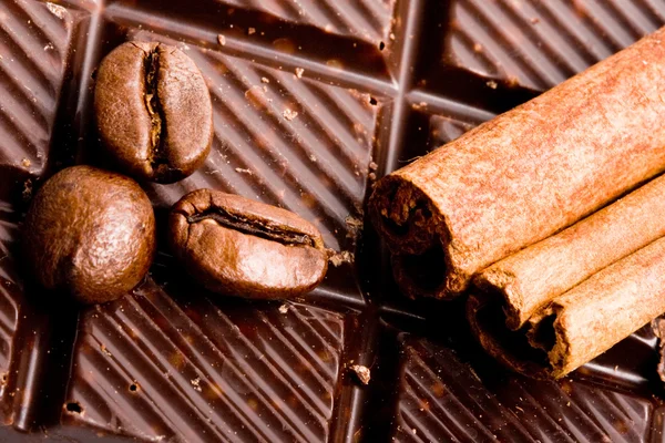 Choklad, kaffe och kanel — Stockfoto