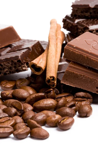 초콜릿, 커피, 계 피 스틱 — 스톡 사진