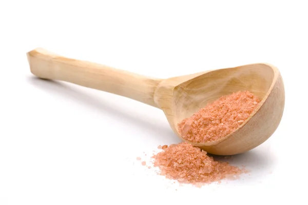 Wooden spoon with sea salt — Stock Photo, Image