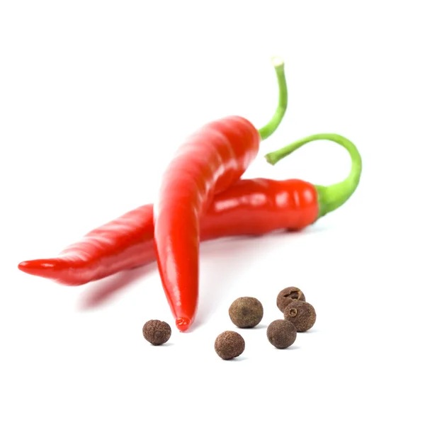 Two red cayenne and black pepper — Stock Photo, Image