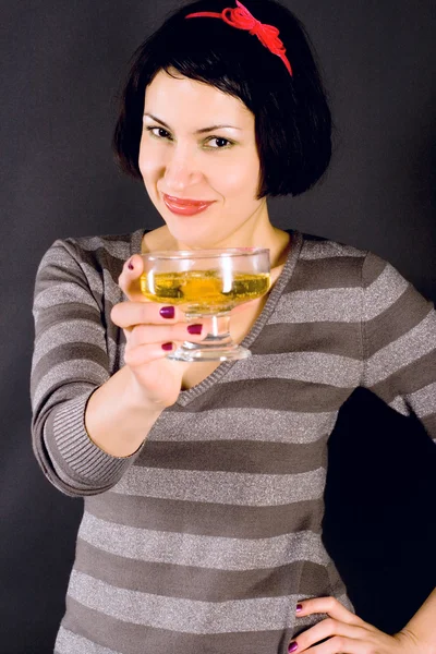 Attractive girl drinking vine — Stock Photo, Image