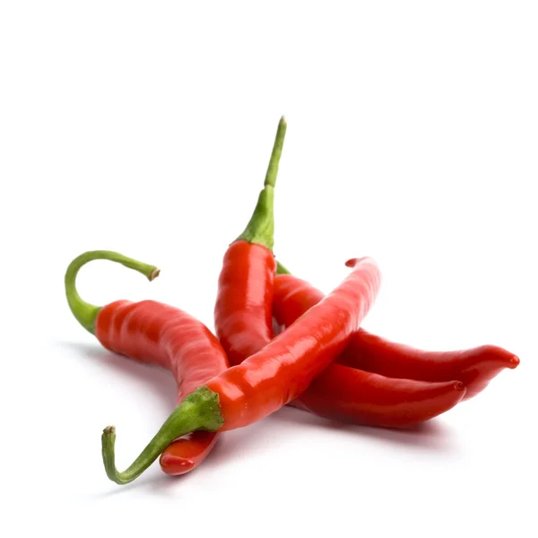 Four red chilly peppers — Stock Photo, Image