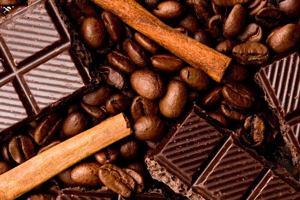 Čokoláda, káva a skořicí — Stock fotografie