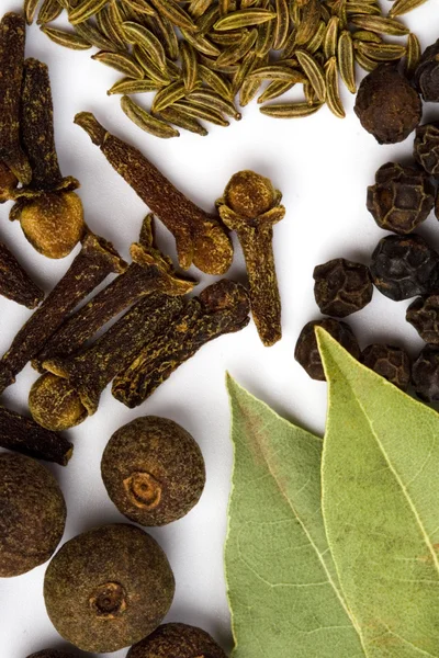 Bay leaves, cloves and black pepper — Stock Photo, Image