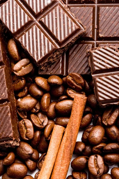Çikolata, kahve ve tarçın — Stok fotoğraf