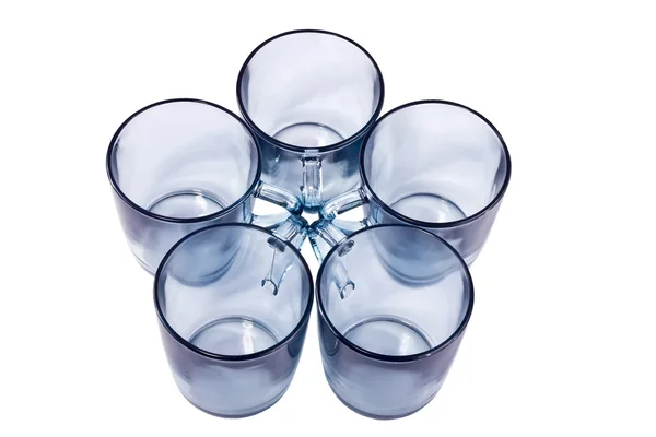 Beş şeffaf karanlık mavi kupalar — Stok fotoğraf