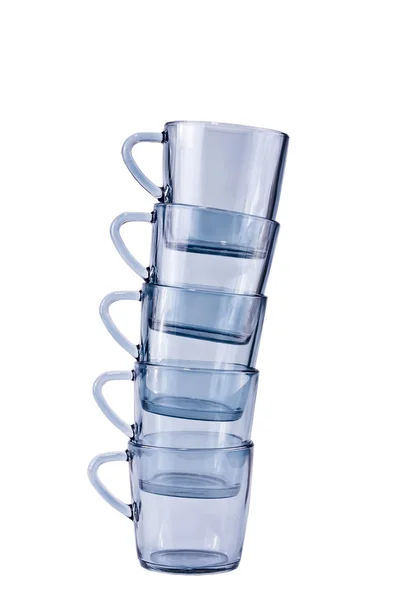Five transparent dark blue mugs — Stock Photo, Image