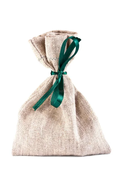 The linen bag fastened green flight — Stock Photo, Image
