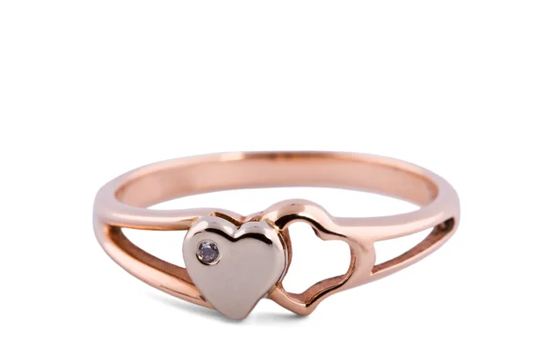 Ring mit zwei Herzen verziert — Stockfoto