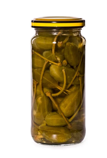 Jar of marinaded capers, isolated — Stock Photo, Image