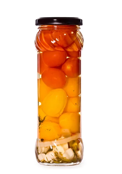 Jar of marinaded tomato, isolated — Stock Photo, Image