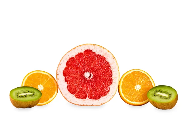 Grapefruit, Orange, Kiwi isoliert — Stockfoto