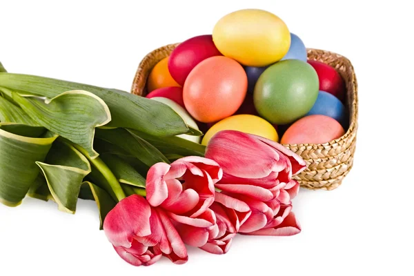 Mand met eieren en bloemen — Stockfoto