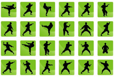 Icons of karate on the green. clipart