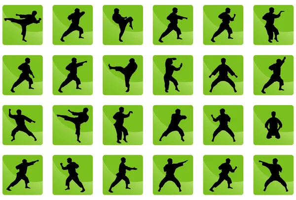 Iconos de karate en el verde . — Vector de stock