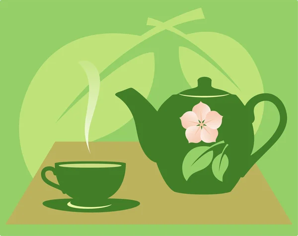 Tetera con una taza de té . — Vector de stock