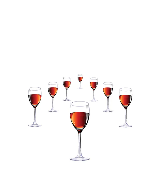 Oito copos com vinho tinto. Vector illu — Vetor de Stock