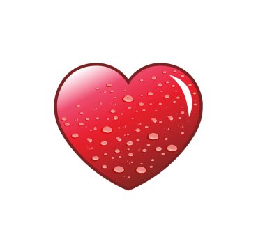 Water drops on red heart.Vector illustra clipart