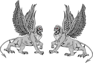 Two mythological griffins.Vector illustr clipart