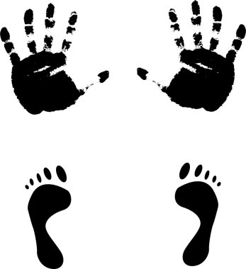 Colour prints of feet and hands.Vector i clipart