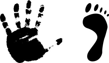 Black prints of a foot and hand.Vector i
