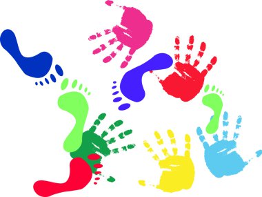 Colour prints of feet and hands.Vector i clipart