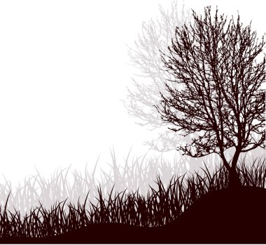 A tree standing in a grass . Vector illu clipart