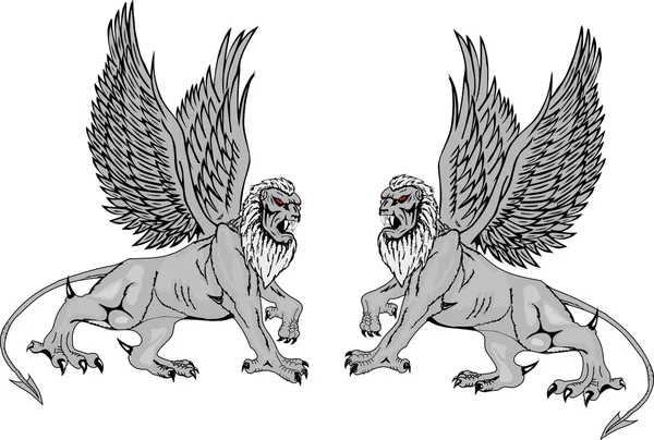 Dois griffins.Vector mitológico illustr —  Vetores de Stock