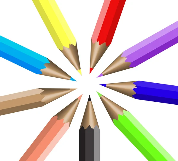 Circular arrangement nine colour pencils — ストックベクタ