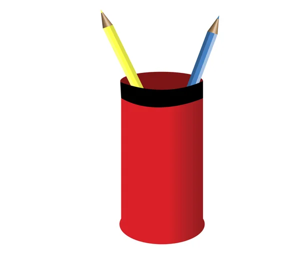 Dark blue and yellow pencils in a red gl — Stock vektor