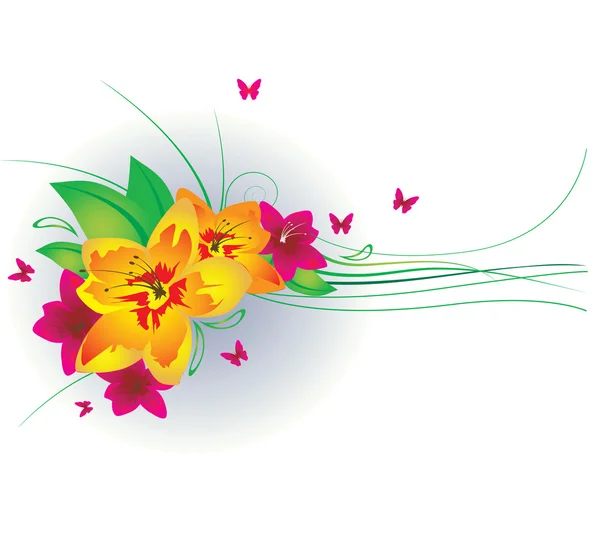 Flores e borboletas. Vector illustra — Vetor de Stock