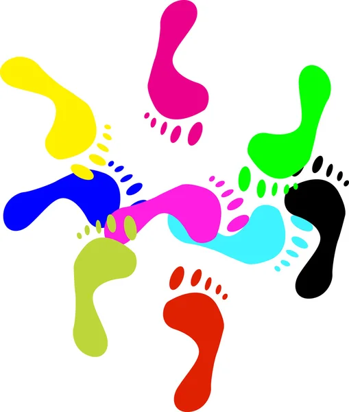 Impresiones en color de los pies.Ilustración vectorial — Vector de stock
