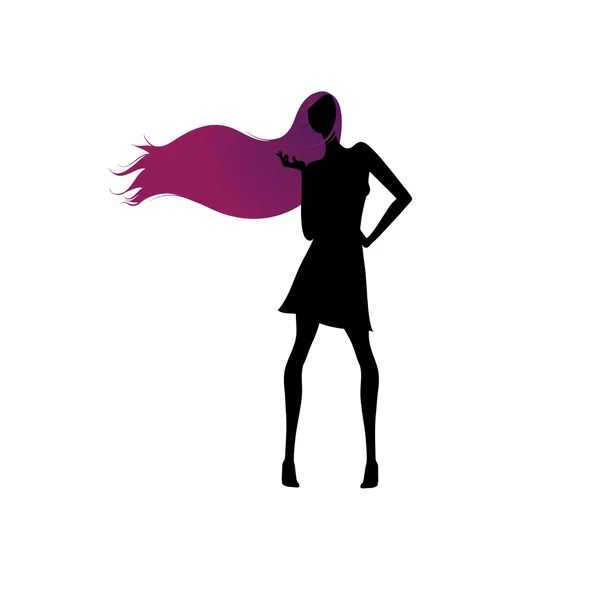 紫色の毛で立っている女性。ベクトル — ストックベクタ