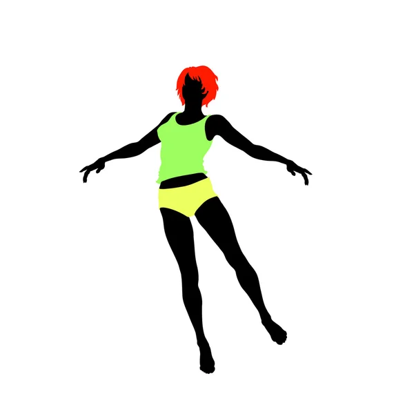 The jumping girl with red hair.Vector il — Stock Vector