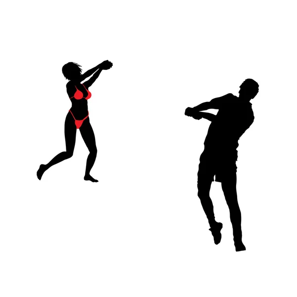 L'uomo e la donna giocano a pallavolo. — Vettoriale Stock