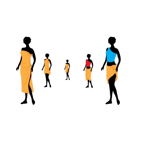 Pět žen modelů v oranžové t — Stockový vektor