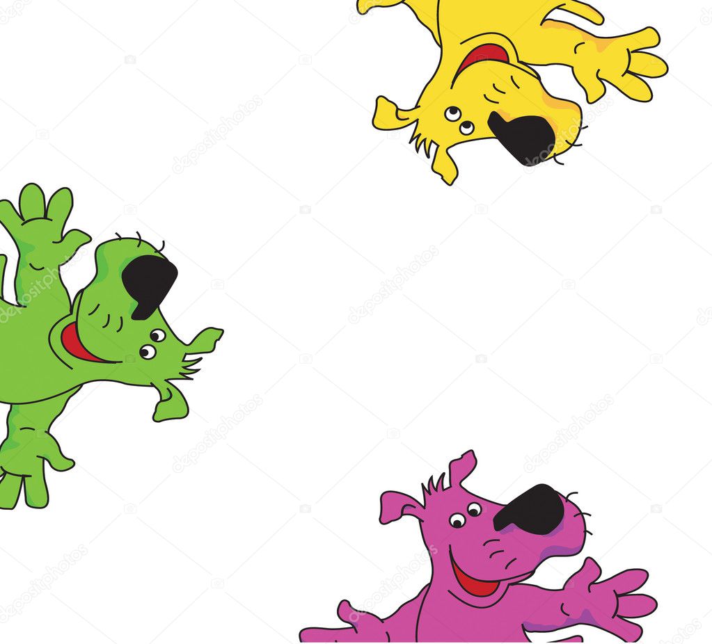 Green, yellow and violet dogs.Vector ill