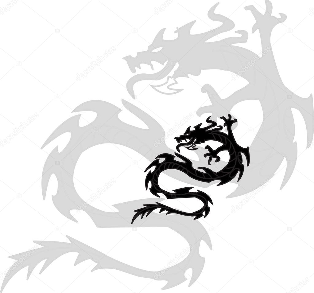 Black silhouette of dragon.Vector illust