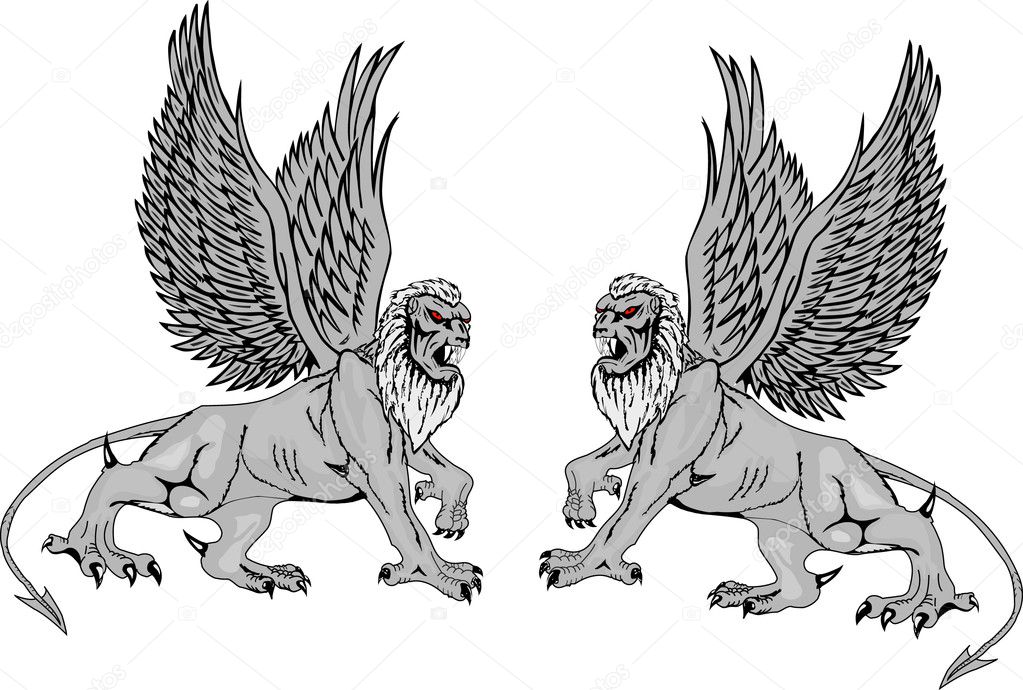 Two mythological griffins.Vector illustr