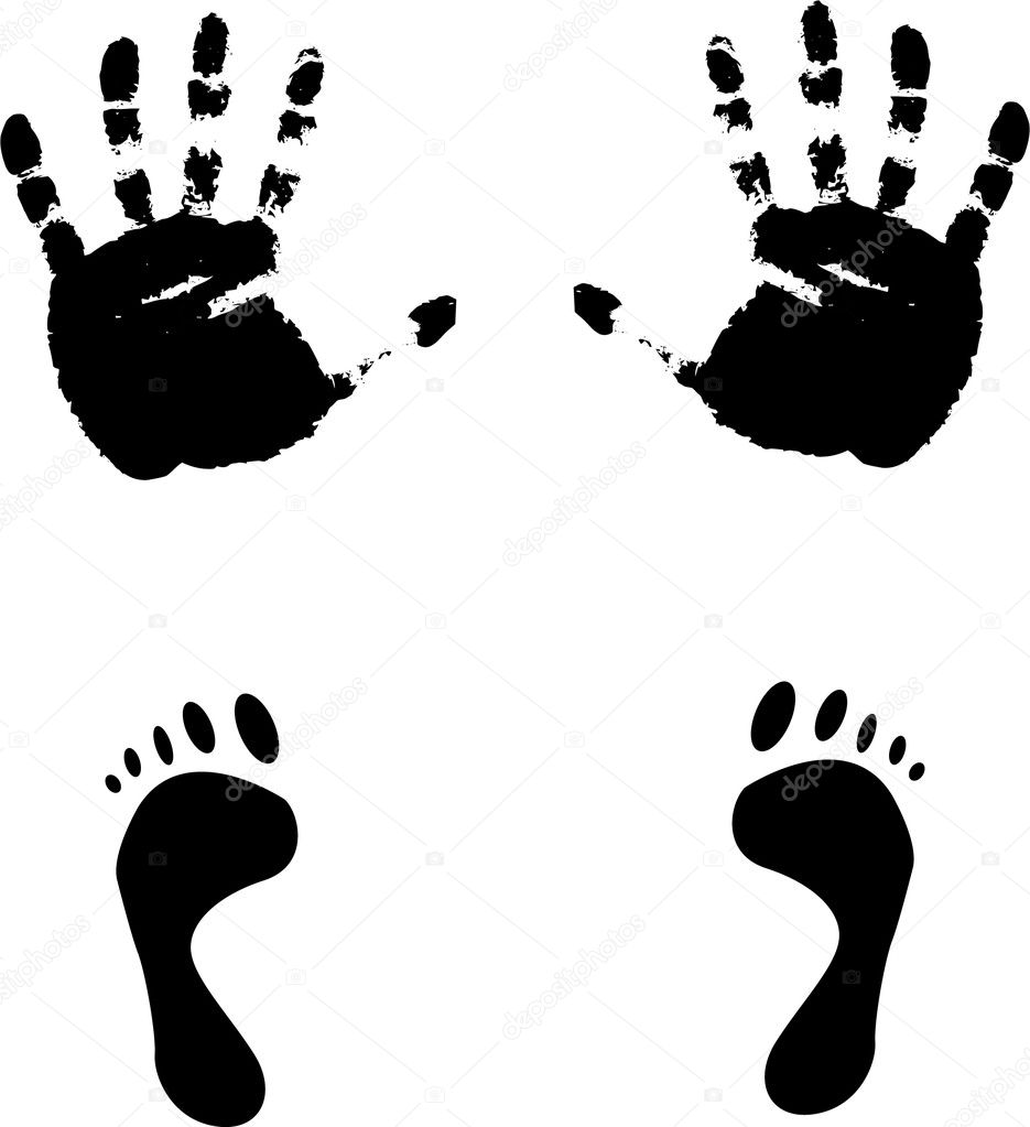 Colour prints of feet and hands.Vector i