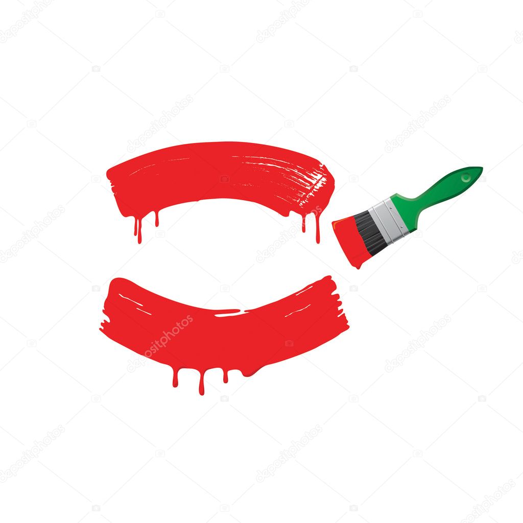 Red paint and green brush.Vector illustr