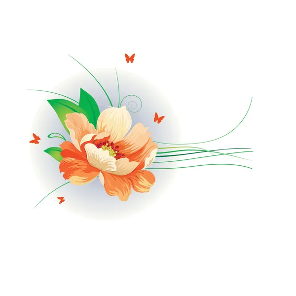 Помаранчева квітка і метелики. Векторні хвороби — стоковий вектор