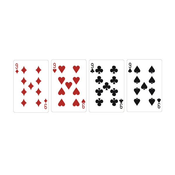 Vier neunköpfige, bunte Karten. — Stockvektor