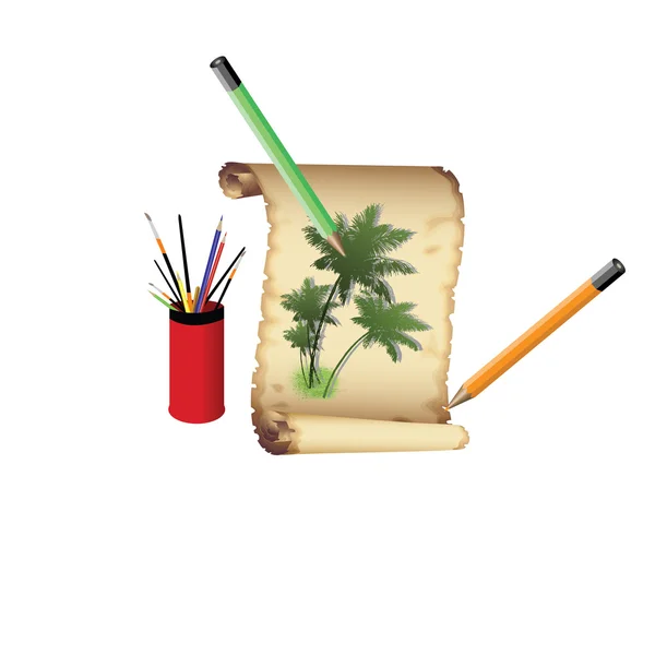 Zelené palmy tažený tužky — Stockový vektor