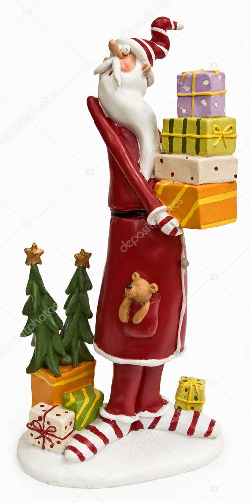 Funny tall skinny Santa Claus in red