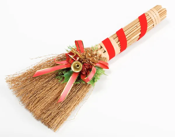 Christmas broom decorations on white — Stock Photo, Image