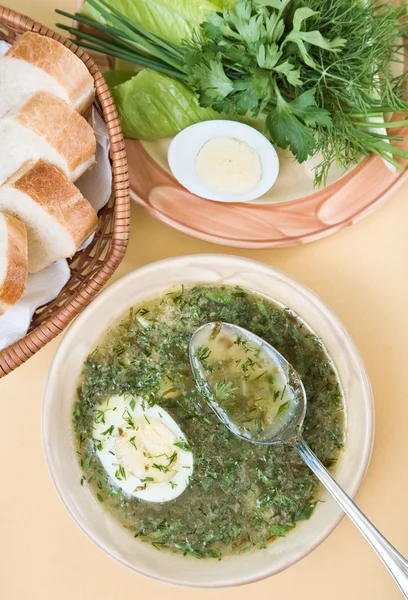 Supă de pui verde cu ou — Fotografie, imagine de stoc