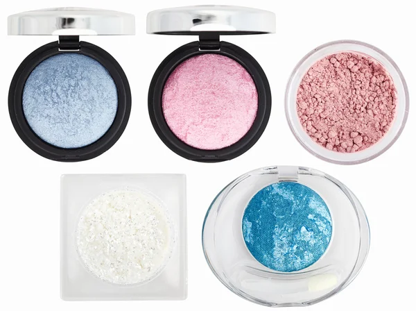 Five multicolored eyeshadows over white — Stock Photo, Image